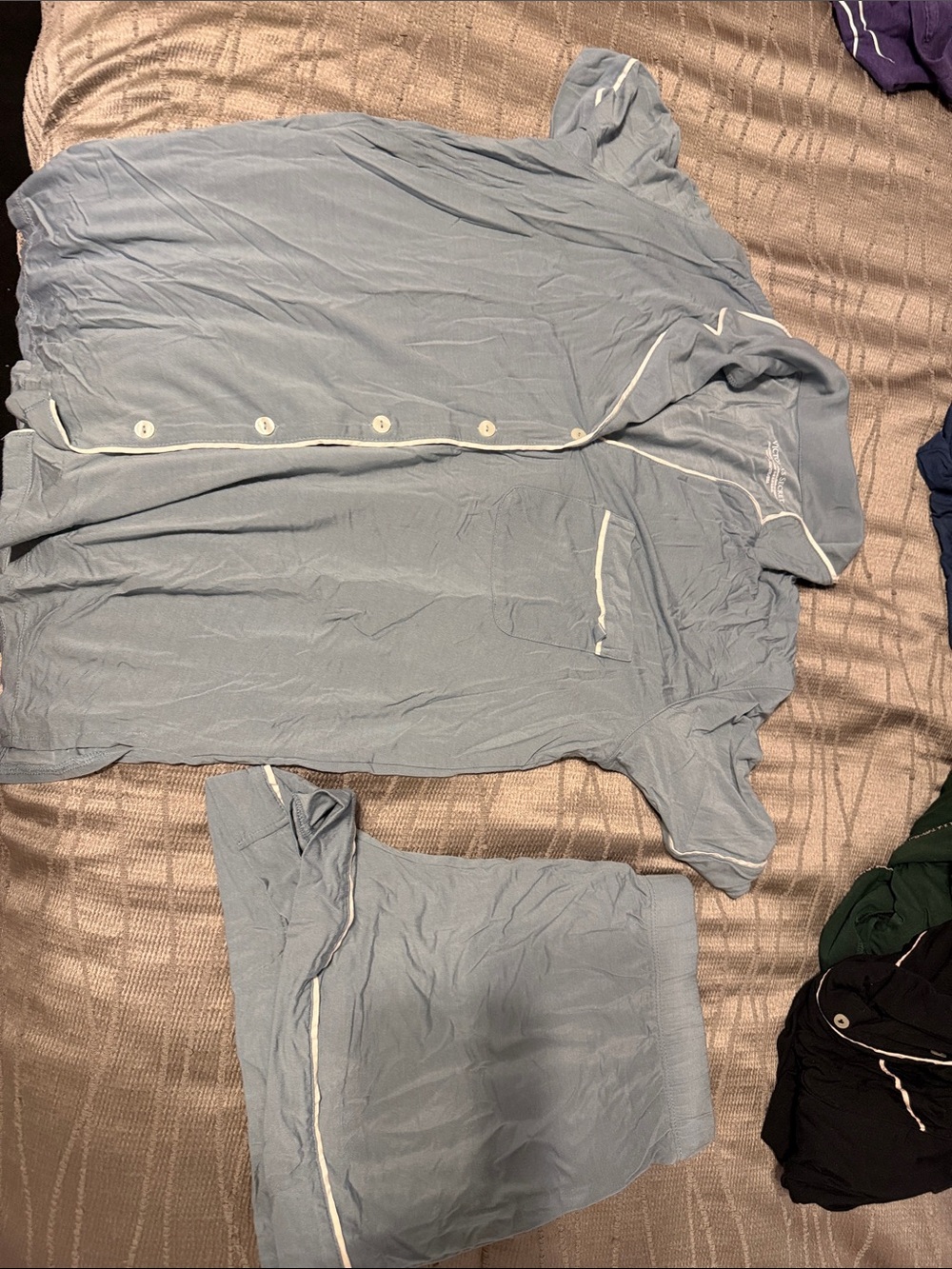 Victoria's Secret Light Blue Short-Sleeve Pajama Set with White Piping